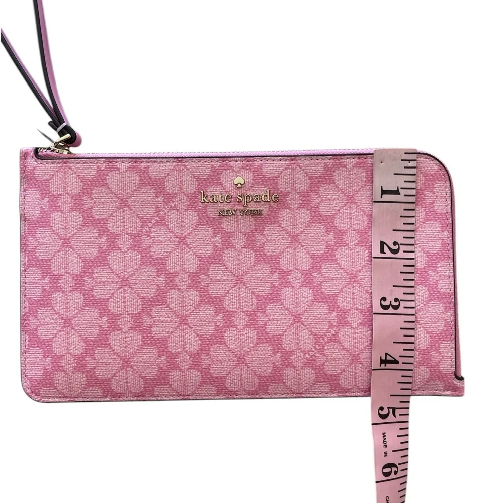 Kate Spade Wristlet Pink Clutch Pebbled Leather with Spade Flower Pattern NWT
